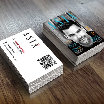 Diseño tarjetas de visita para Asiacom Magazine
